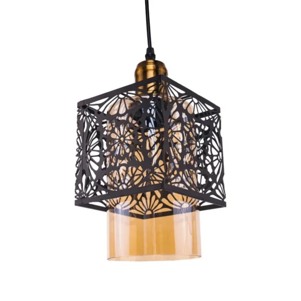 Pendul Floralis, 3*E27, Negru, Metal si Sticla - imagine 5