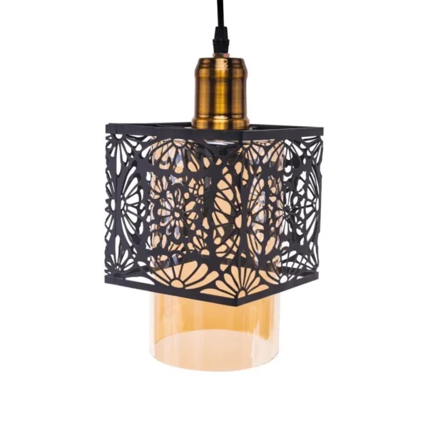 Pendul Floralis, 3*E27, Negru, Metal si Sticla - imagine 7