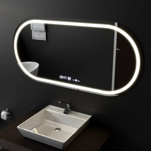 Oglinda LED Ovala, 80x50cm, Altera Senzor MotionGlow Marcello, Sistem Dezaburire, Ceas & Termometru, Dimabila - imagine 3