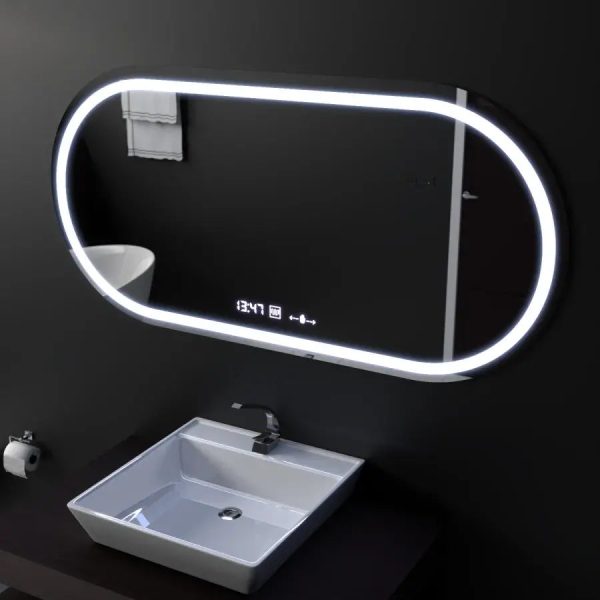 Oglinda LED Ovala, 80x50cm, Altera Senzor MotionGlow Marcello, Sistem Dezaburire, Ceas & Termometru, Dimabila - imagine 4