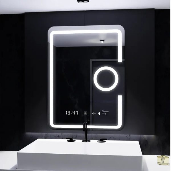 Oglinda LED Rectangulara, 60x80cm, Eclat MotionGlow Marcello, Ceas & Termometru, Sistem Dezaburire, Lupa Cosmetica, Dimabila - imagine 4