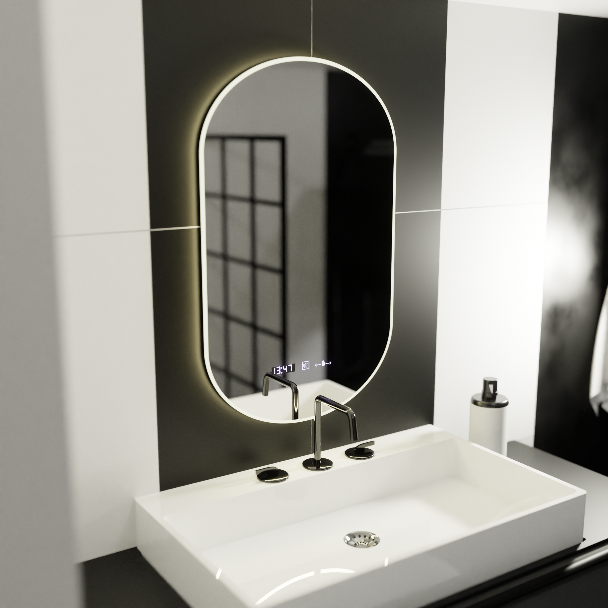 Oglinda LED Ovala, 50x80cm, Lucia Senzor Marcello, Sistem Dezaburire, Ceas & Termometru, Dimabila - imagine 3