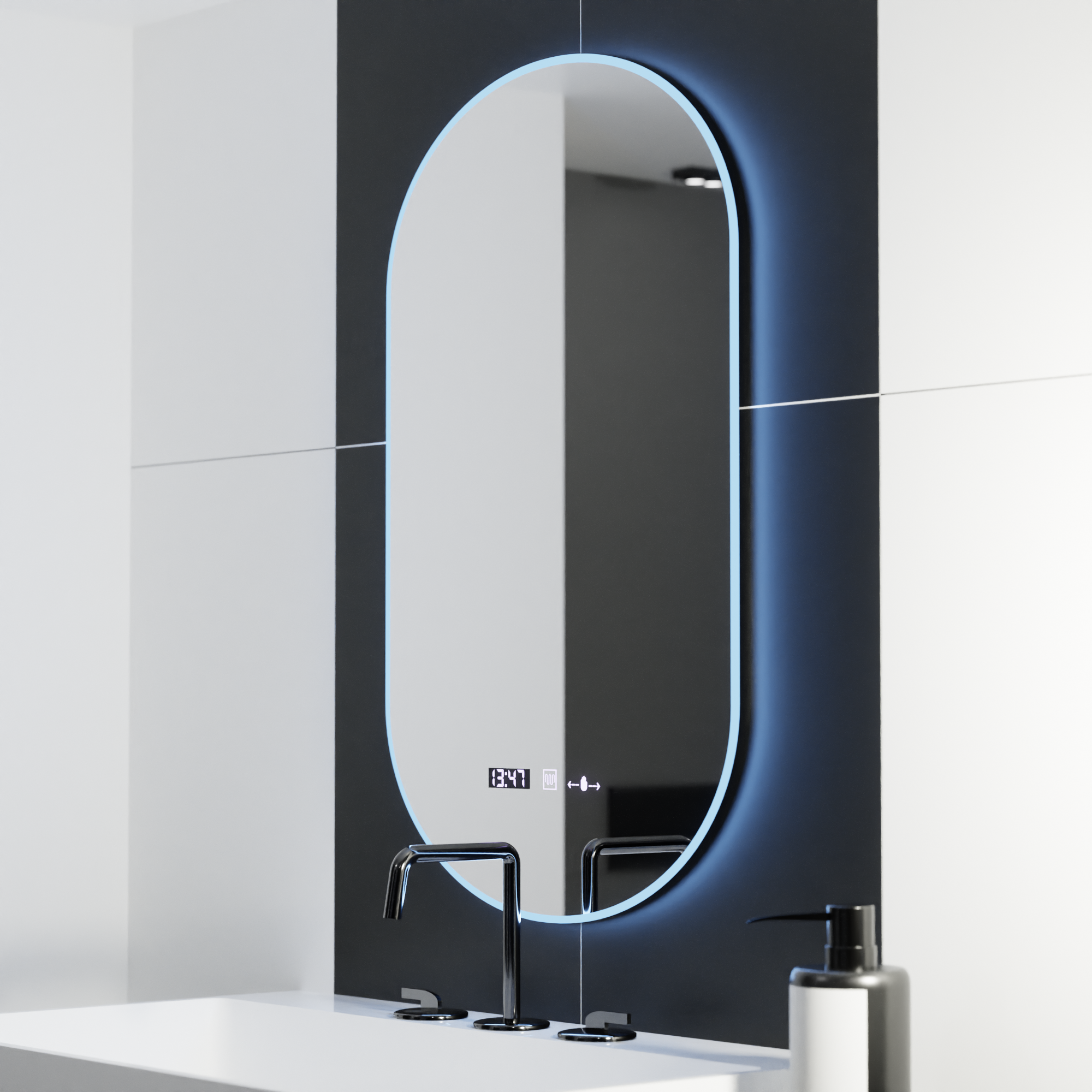 Oglinda LED Ovala, 50x80cm, Lucia Senzor Marcello, Sistem Dezaburire, Ceas & Termometru, Dimabila - imagine 4