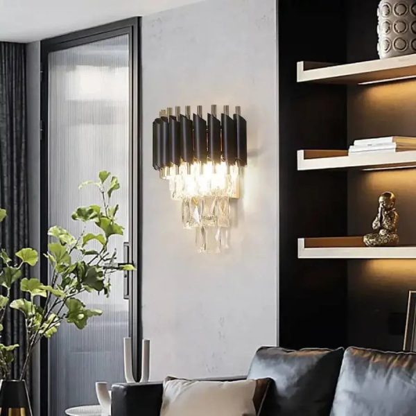 Aplica Mughi, 2*E14, Metal si Cristal, Negru si Auriu - imagine 3