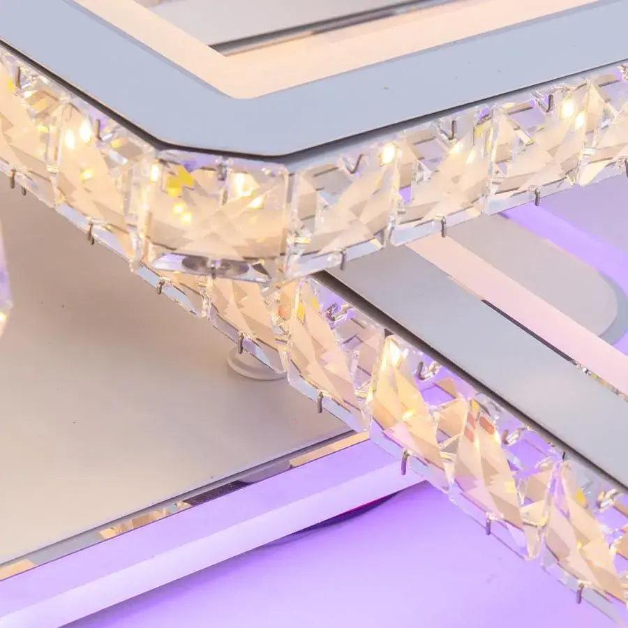 Lustra LED cu telecomanda si cristal LEICA, 237W, 8 Patrate, lumina Rece/Calda/Neutra, Dimabila, Alb - imagine 4