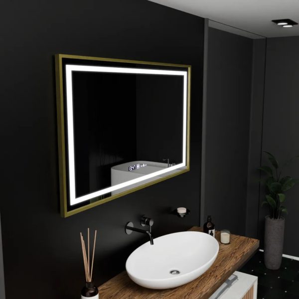 Oglinda LED Rectangulara, 100x80cm, Verite Royale Gold Motion Glow Marcello, Sistem Dezaburire, Ceas & Termometru, Dimabila - imagine 4