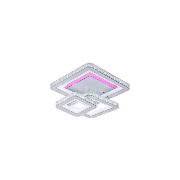 Lustra LED cu telecomanda si cristal NOVA QUADRIA RGB, 154W, 3 Patrate, lumina Rece/Calda/Neutra, Dimabila, Alb