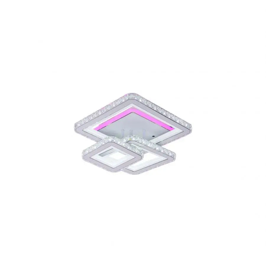 Lustra LED cu telecomanda si cristal NOVA QUADRIA RGB, 154W, 3 Patrate, lumina Rece/Calda/Neutra, Dimabila, Alb