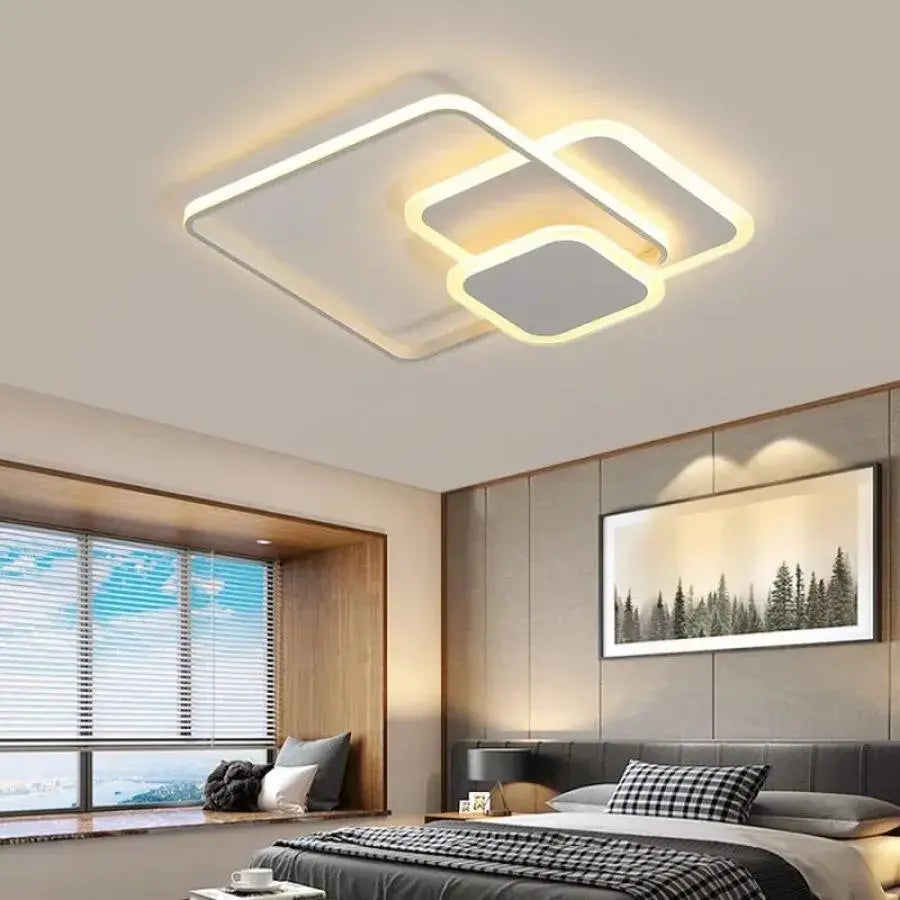 Lustra LED cu telecomanda SANDRA, 75W, 3 Patrate, lumina Rece/Calda/Neutra, Dimabila, Alb
