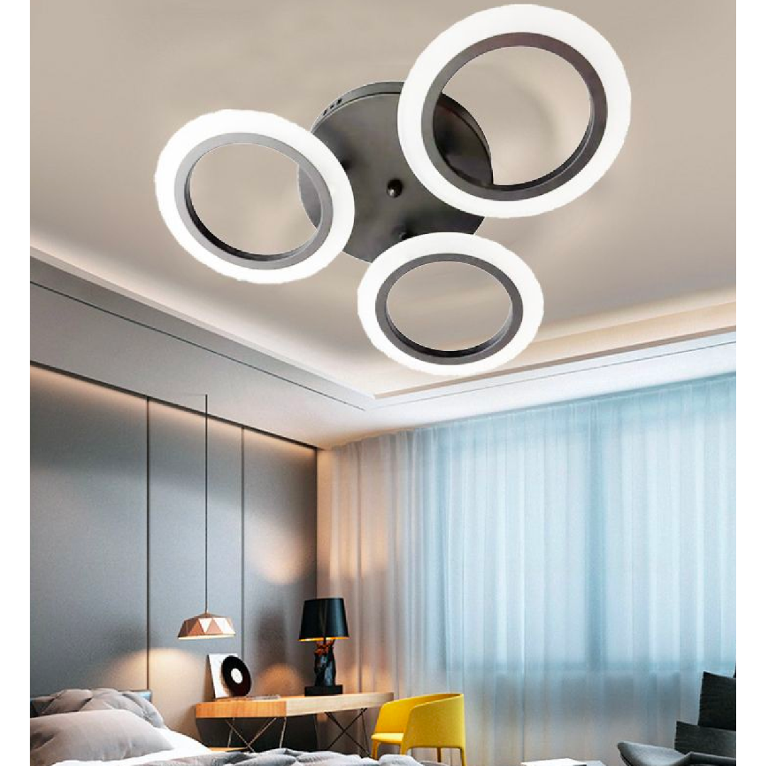 Lustra LED MARA 28W, 3 Cercuri, lumina Neutra, Negru