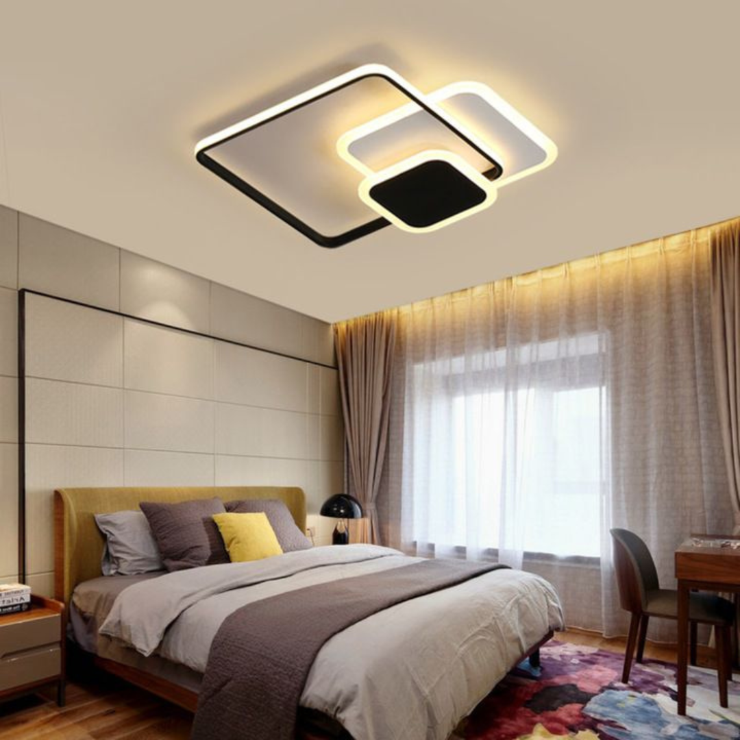 Lustra LED cu telecomanda ANEMONA 75W, 3 Patrate, lumina Rece/Calda/Neutra, Dimabila, Negru