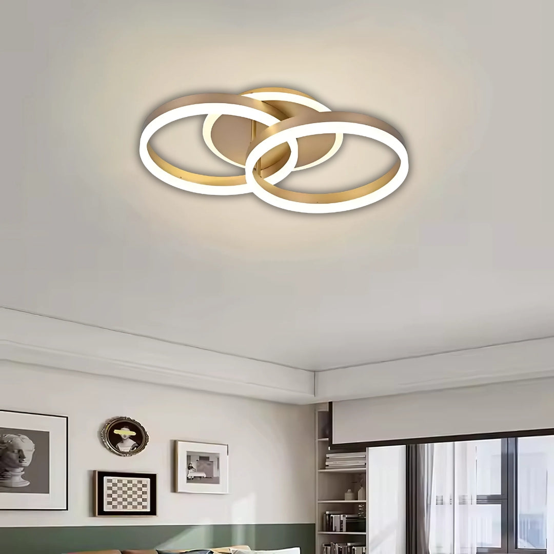 Lustra LED cu telecomanda RIGA LILITH 55W, 2 Cercuri, lumina Rece/Calda/Neutra, Dimabila, Auriu Lucios