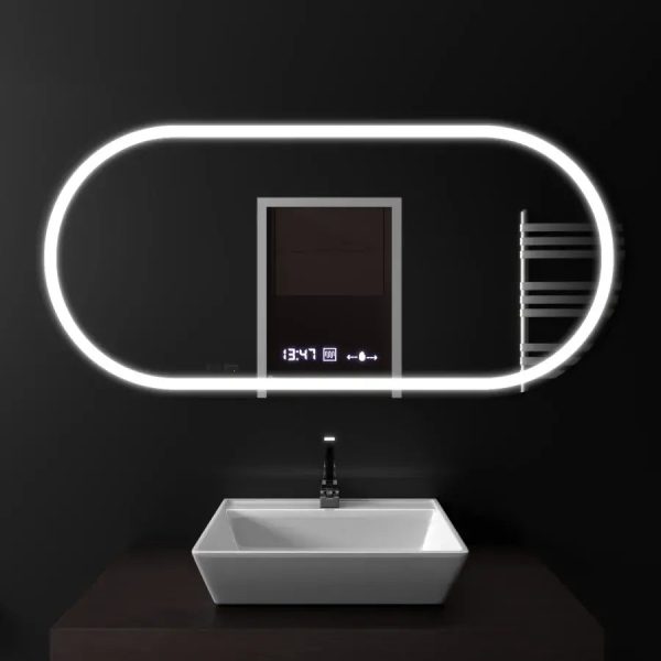 Oglinda LED Ovala, 80x50cm, Altera Senzor MotionGlow Marcello, Sistem Dezaburire, Ceas & Termometru, Dimabila