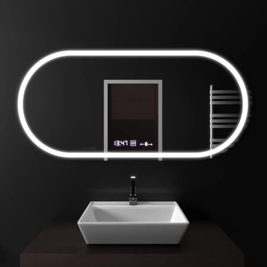 Oglinda LED Ovala, 80x50cm, Altera Senzor MotionGlow Marcello, Sistem Dezaburire, Ceas & Termometru, Dimabila