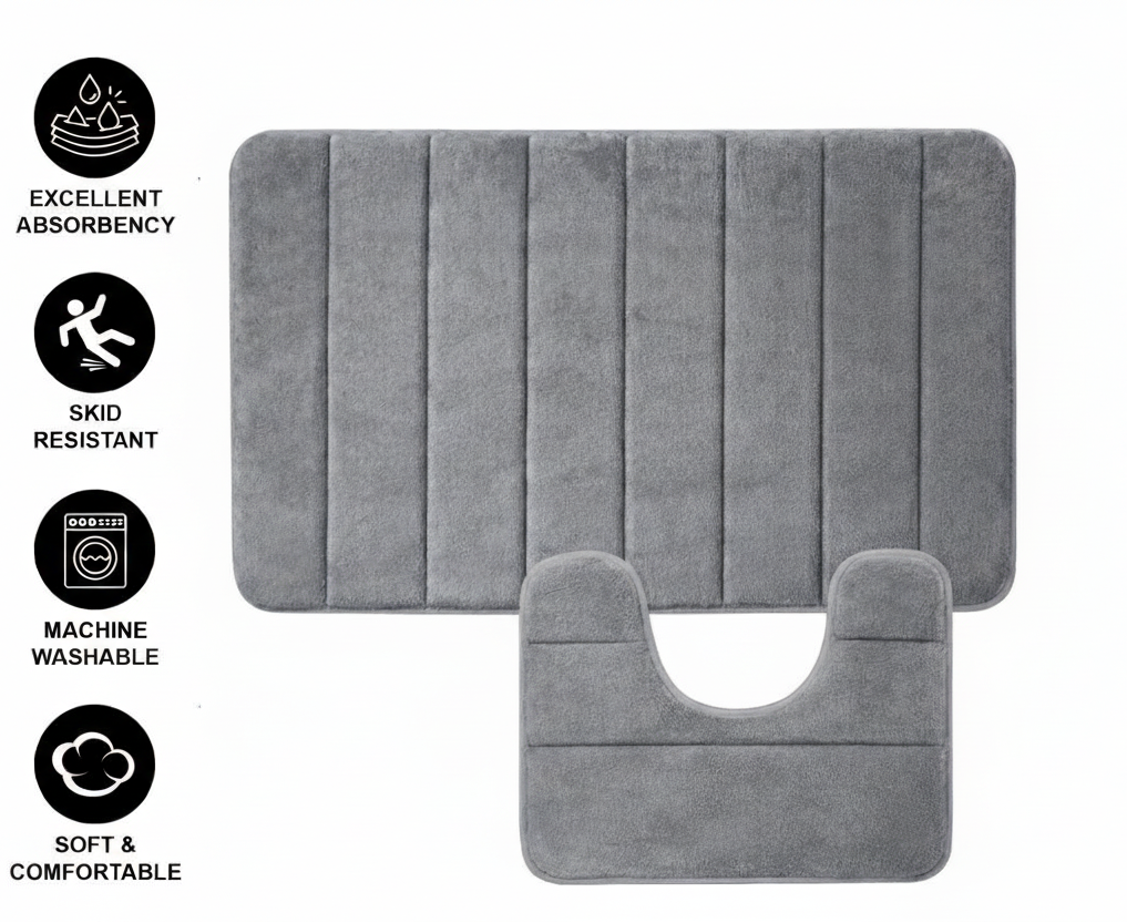 Covorase de Baie, 80x50 cm / 50x40 cm, Gri, Antiderapant, Absorbant, Set 2 bucati - imagine 2