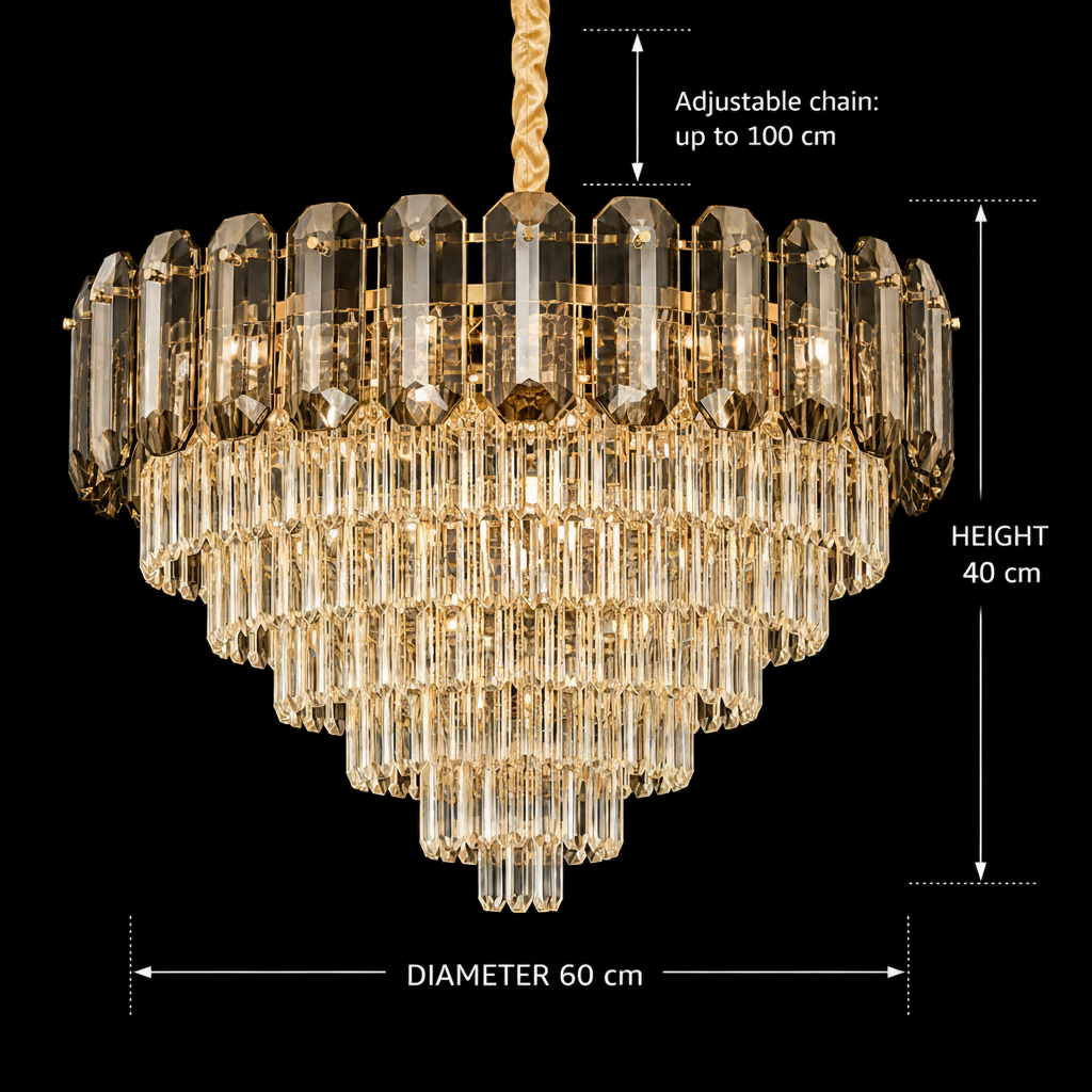 Candelabru Cristal AURUM Magno 12xE14, Diametru 60cm, Inaltime 40cm, Auriu Lucios, Inaltime Reglabila, Design Elegant - imagine 4