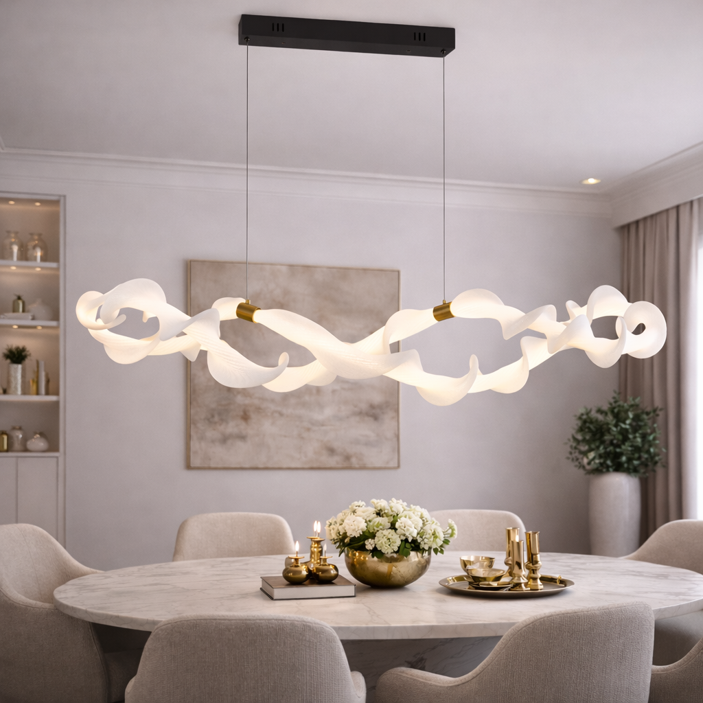 Lustra LED Suspendata Acril UNDA Infinity, 36W, Lumina Calda/Neutra/Rece 3000/4000/6000K, Alb Auriu, Inaltime Reglabila