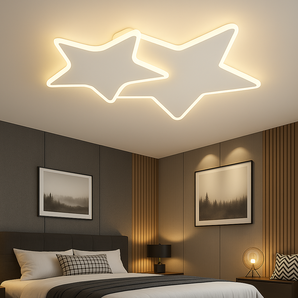 Lustra LED cu telecomanda 41W, Stele, lumina Rece/Calda/Neutra, Dimabila, Alb