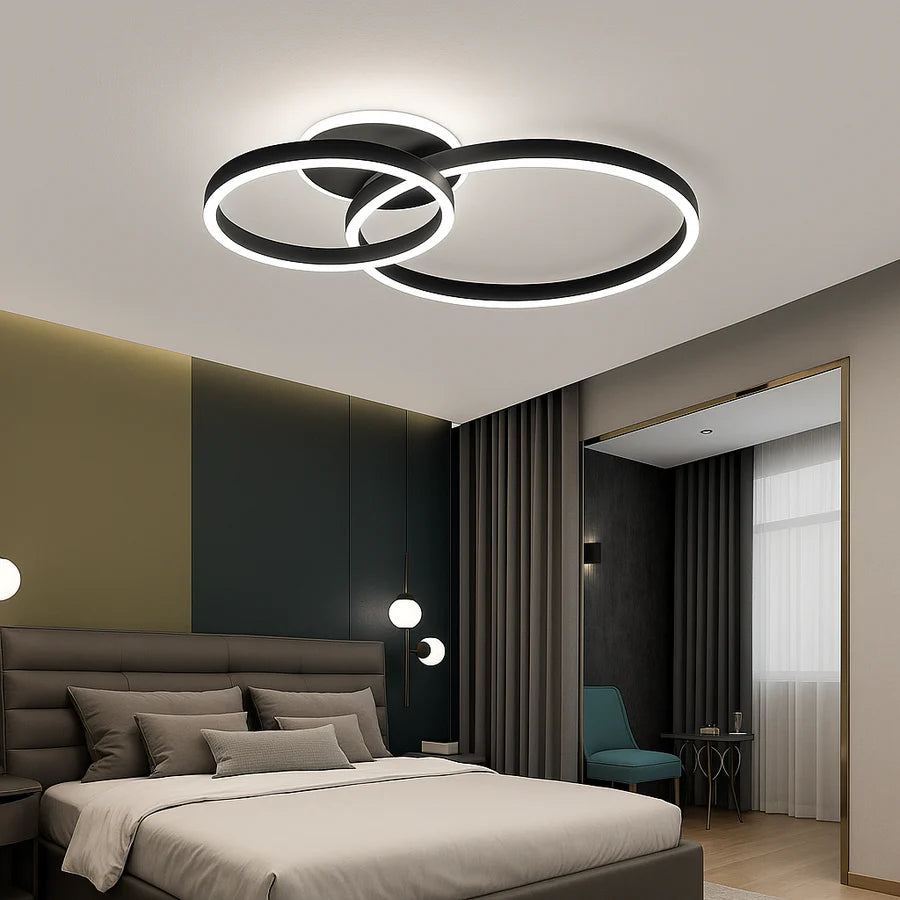 Lustra LED cu telecomanda LT511/30+40+50BK, 93W, 2 Cercuri, lumina Rece/Calda/Neutra, Dimabila, Negru