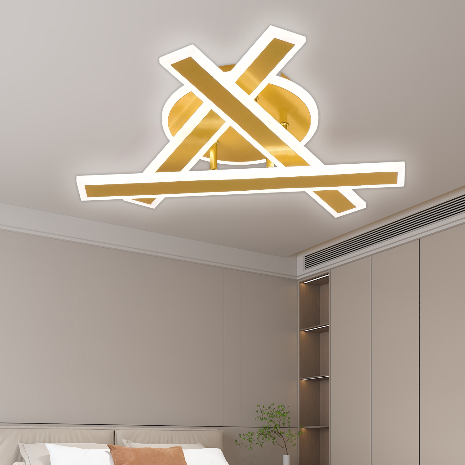 Lustra LED cu Telecomanda ZYRON Nobile , 62W, 40×5.5×10, Lumina Rece/Calda/Neutra, Dimabila, Auriu, Metal, Plexiglas