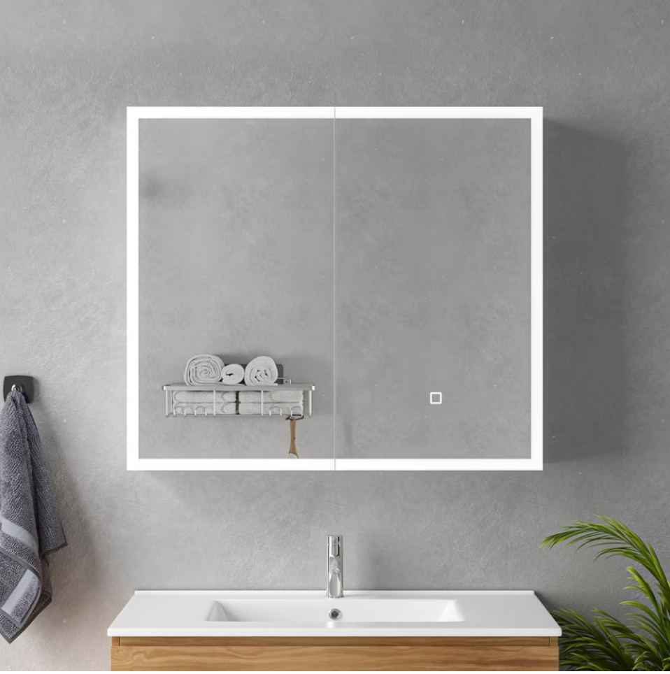 Oglinda LED cu Dulap MODA 80x70 cm Alb Iluminare Perimetrala si Senzor Touch - imagine 2