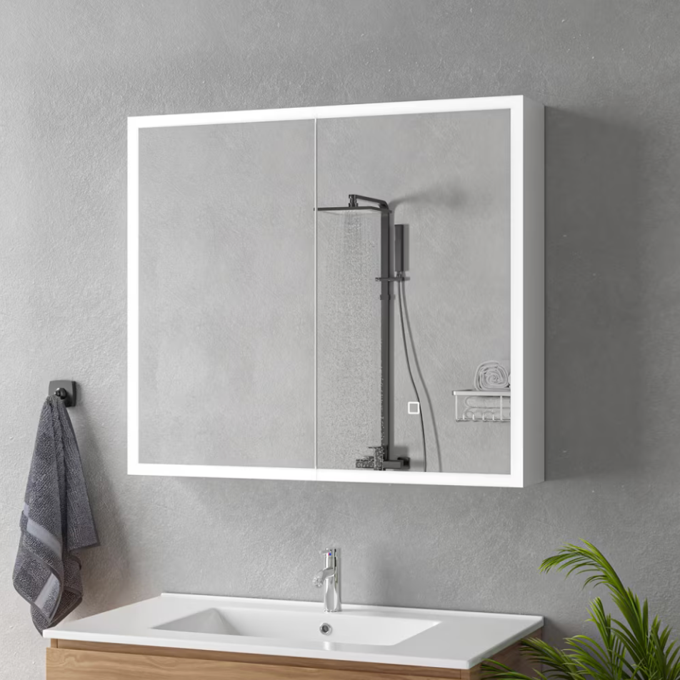 Oglinda LED cu Dulap MODA 80x70 cm Alb Iluminare Perimetrala si Senzor Touch - imagine 3