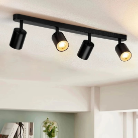 Lustra Clasica Moderna, Joom cu Proiector Liniar, 4XGU10, Metal, Negru, Becuri Neincluse