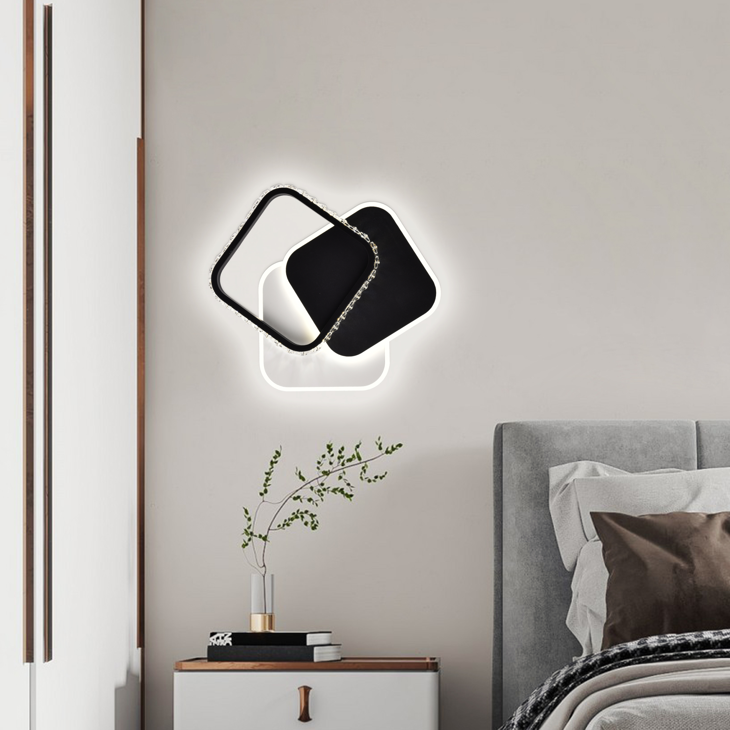 Lustra LED cu cristal PRISMIQ 39W, 3 Patrate, lumina Rece/Calda/Neutra, Negru