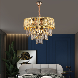 Candelabru Cristal BELVEDERE Nobile 5xE14, Diametru 40cm, Auriu Lucios, Inaltime Reglabila