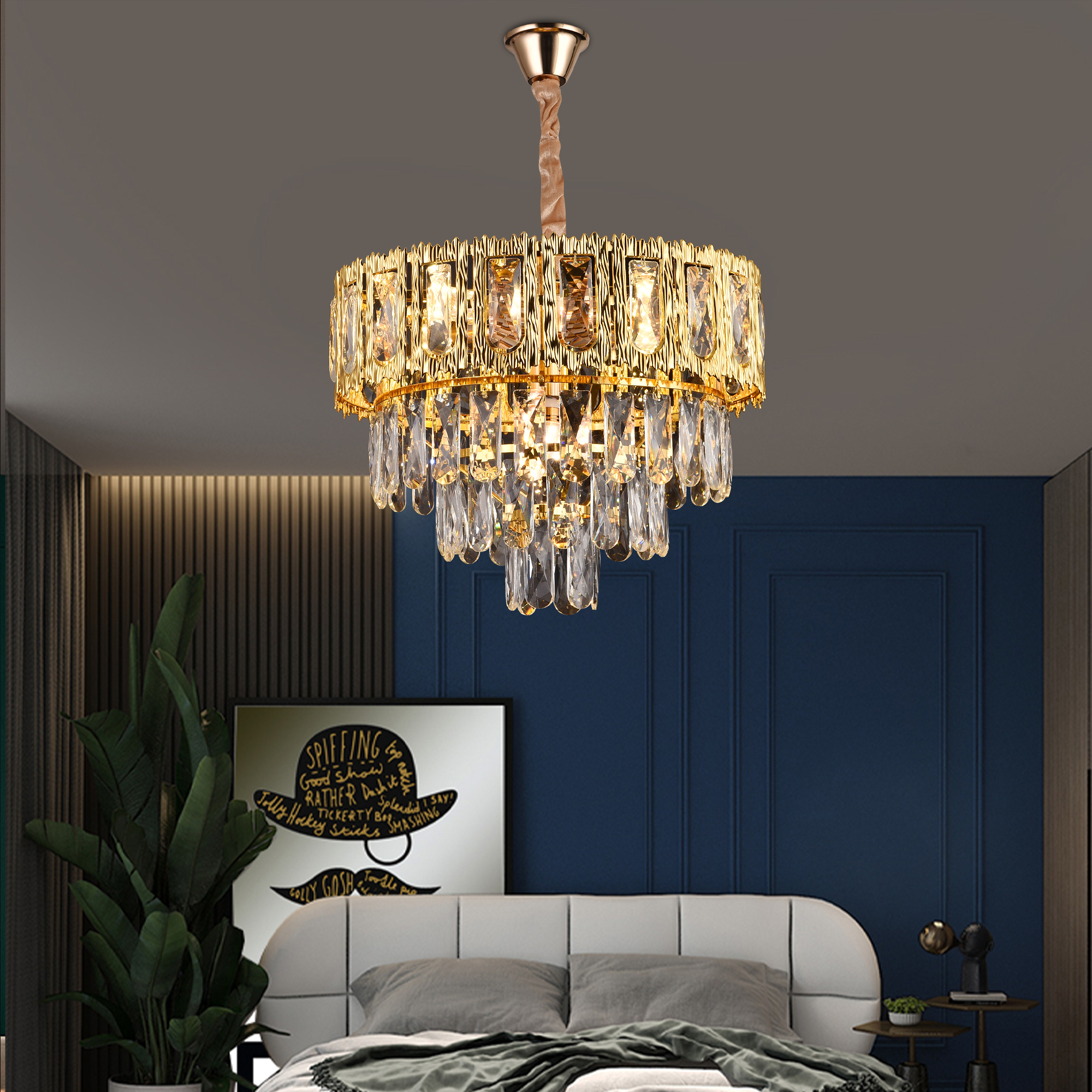 Candelabru Cristal BELVEDERE Nobile 5xE14, Diametru 40cm, Auriu Lucios, Inaltime Reglabila