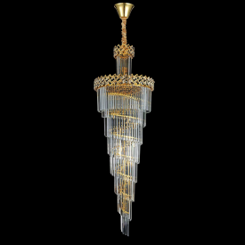 Candelabru Cristal WINDSOR Altiora, Diametru 60cm, Inaltime 180cm, 26xE14, Auriu Lucios, Inaltime Reglabila, Design Elegant