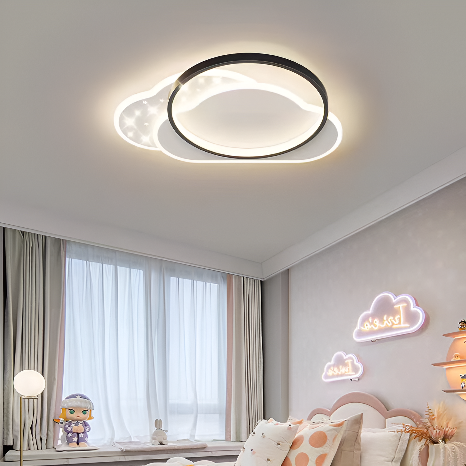 Lustra LED cu telecomanda NUVIA 71W, Nor, lumina Rece/Calda/Neutra, Dimabila, Negru
