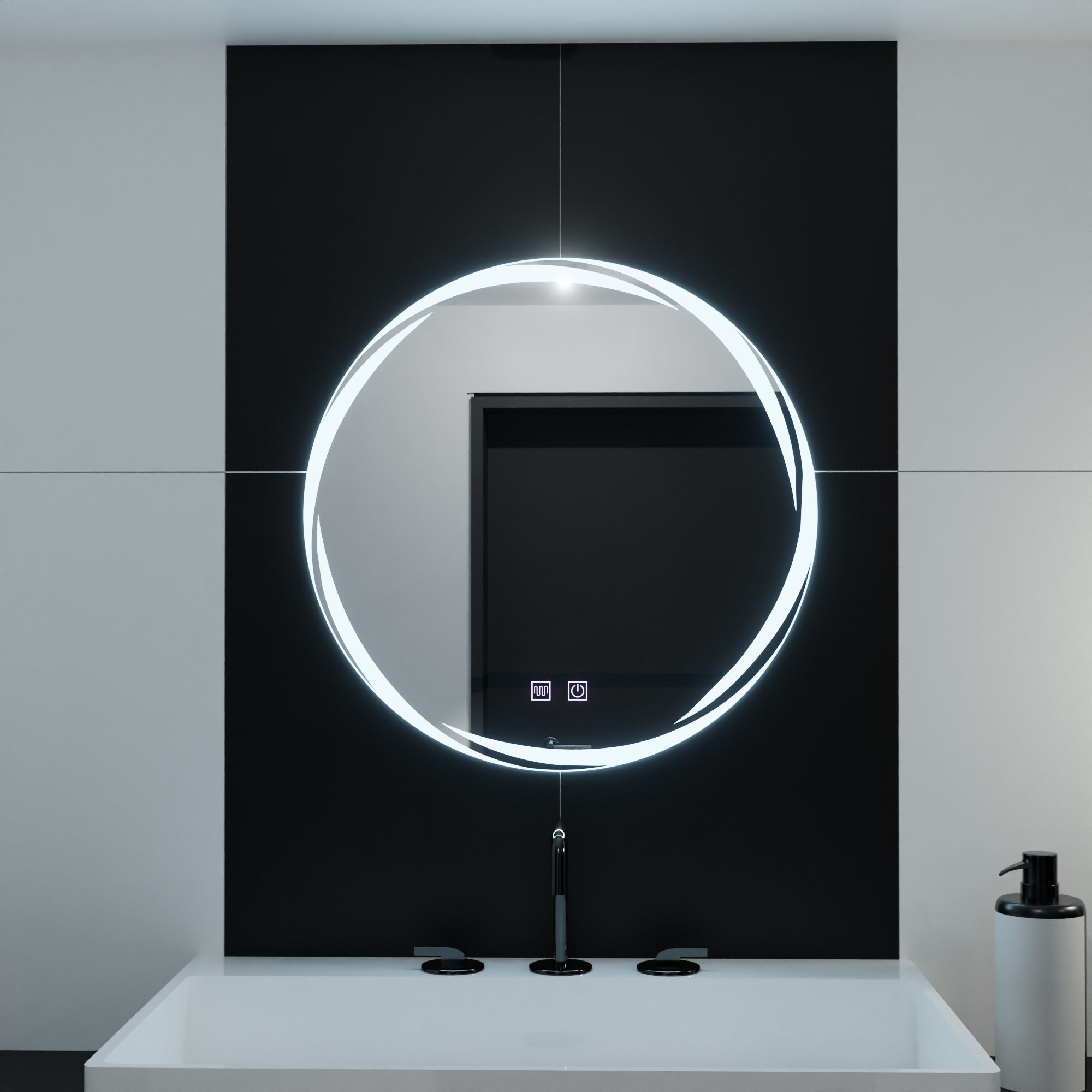 Oglinda LED Rotunda, 70cm, Zaffiro Touch, Sistem Dezaburire, Dimabila