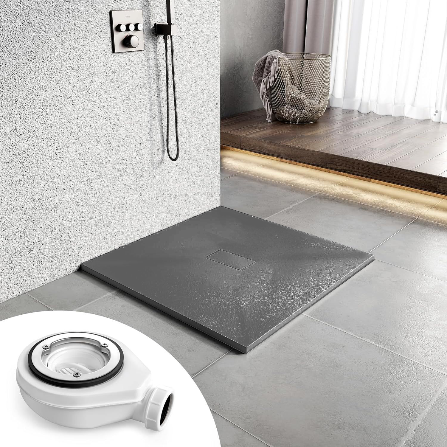 Cadita de dus patrata 90×90 cm, slim 3 cm, gri inchis