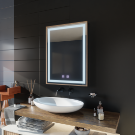 Oglinda LED Touch Kariri, 60x80 cm, functie Dezaburire, Rama Gold Rose Brushed