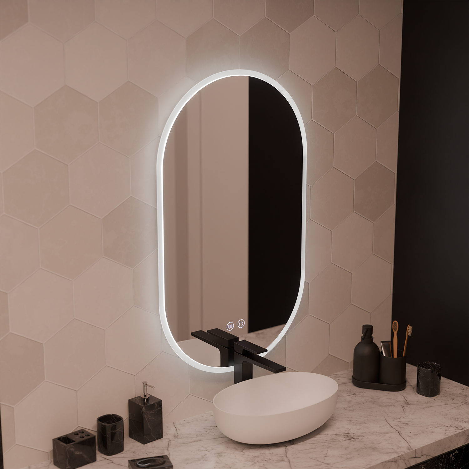 Oglinda LED Ovala 60x80cm Llexort, Touch, Sistem Dezaburire, Dimabila