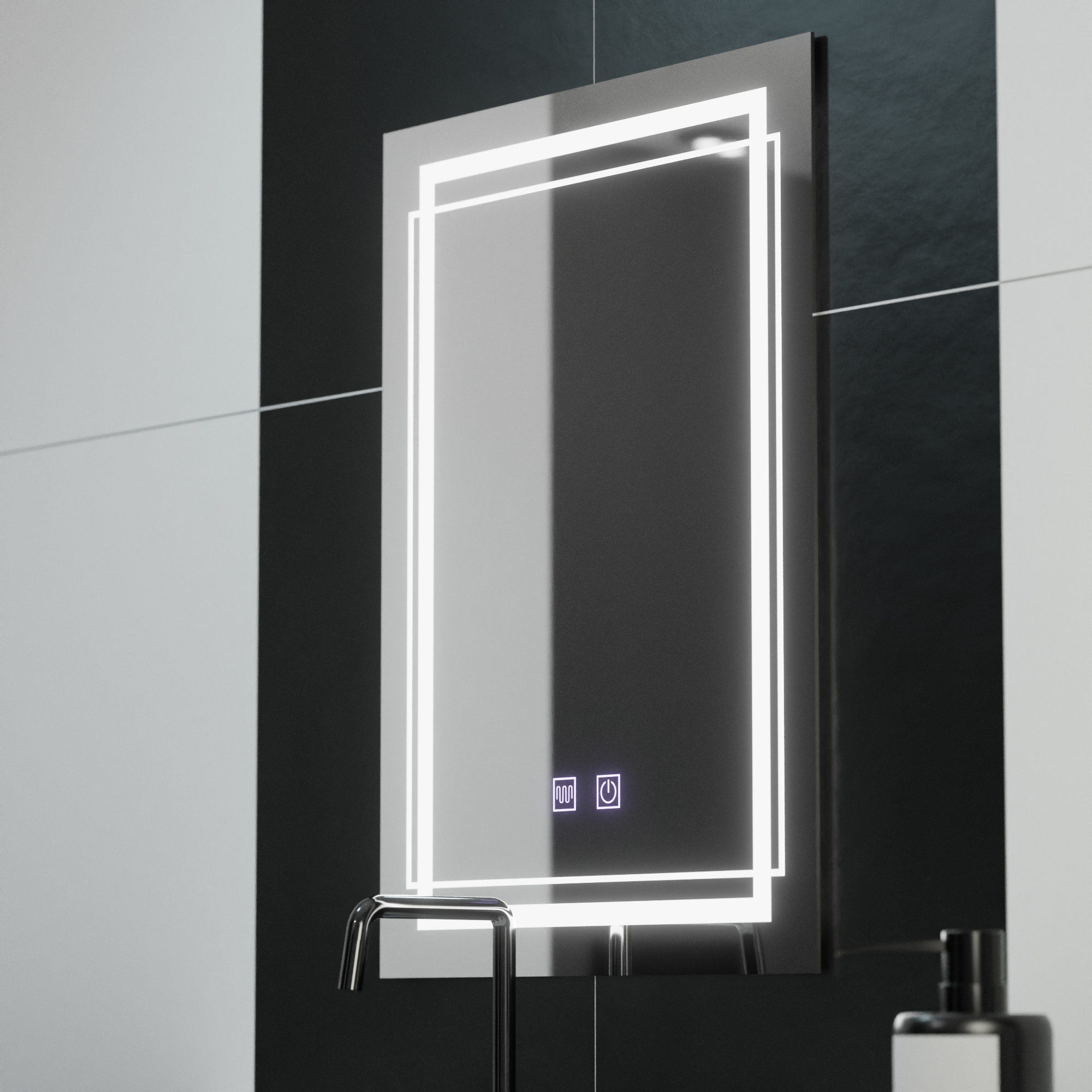 Oglinda LED Rectangulara, 60x80cm, KOVEN Touch, Sistem Dezaburire,Dimabila