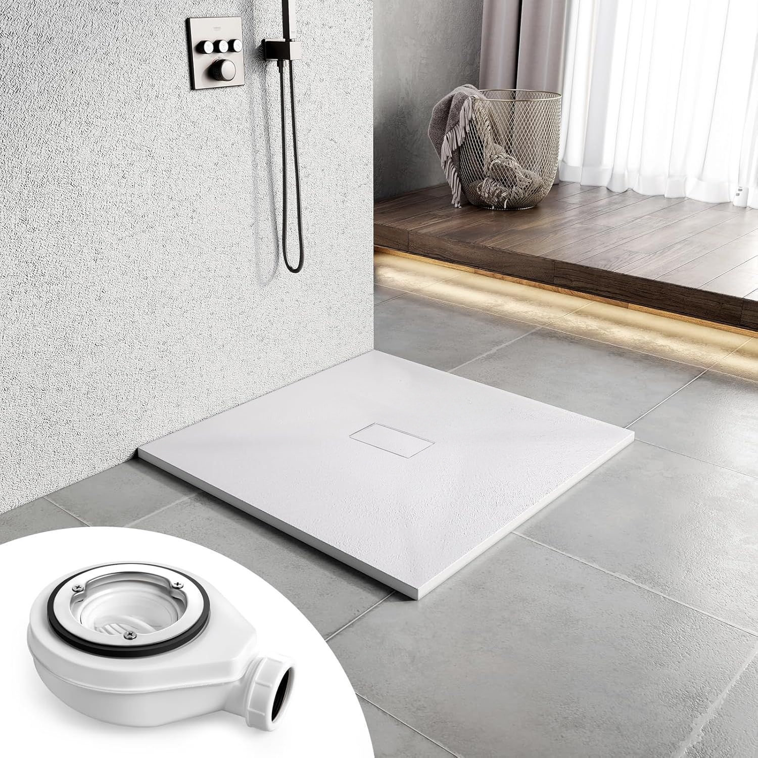 Cadita de dus patrata 90×90 cm, slim 3 cm, alb lucios