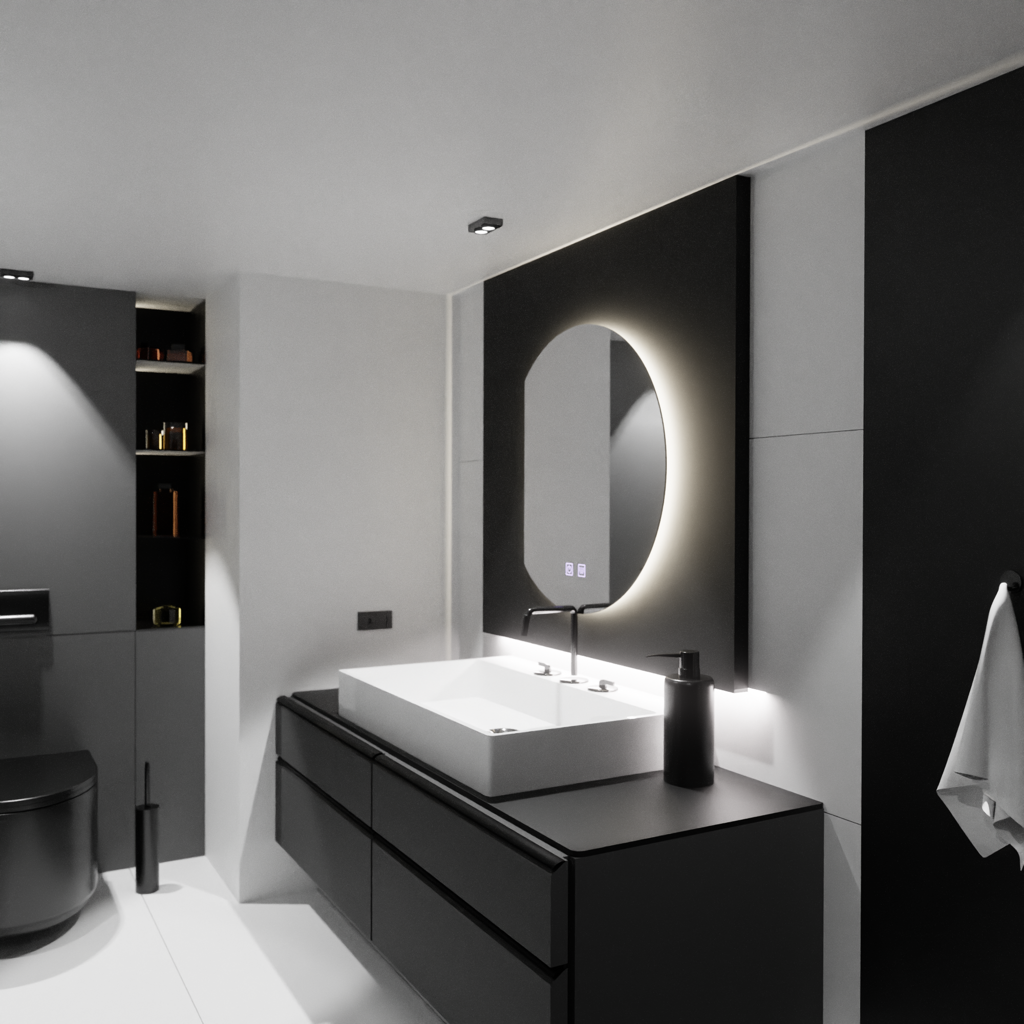 Oglinda LED Semiluna 54x60, Arcana Touch, Sistem Dezaburire, Dimabila - imagine 3