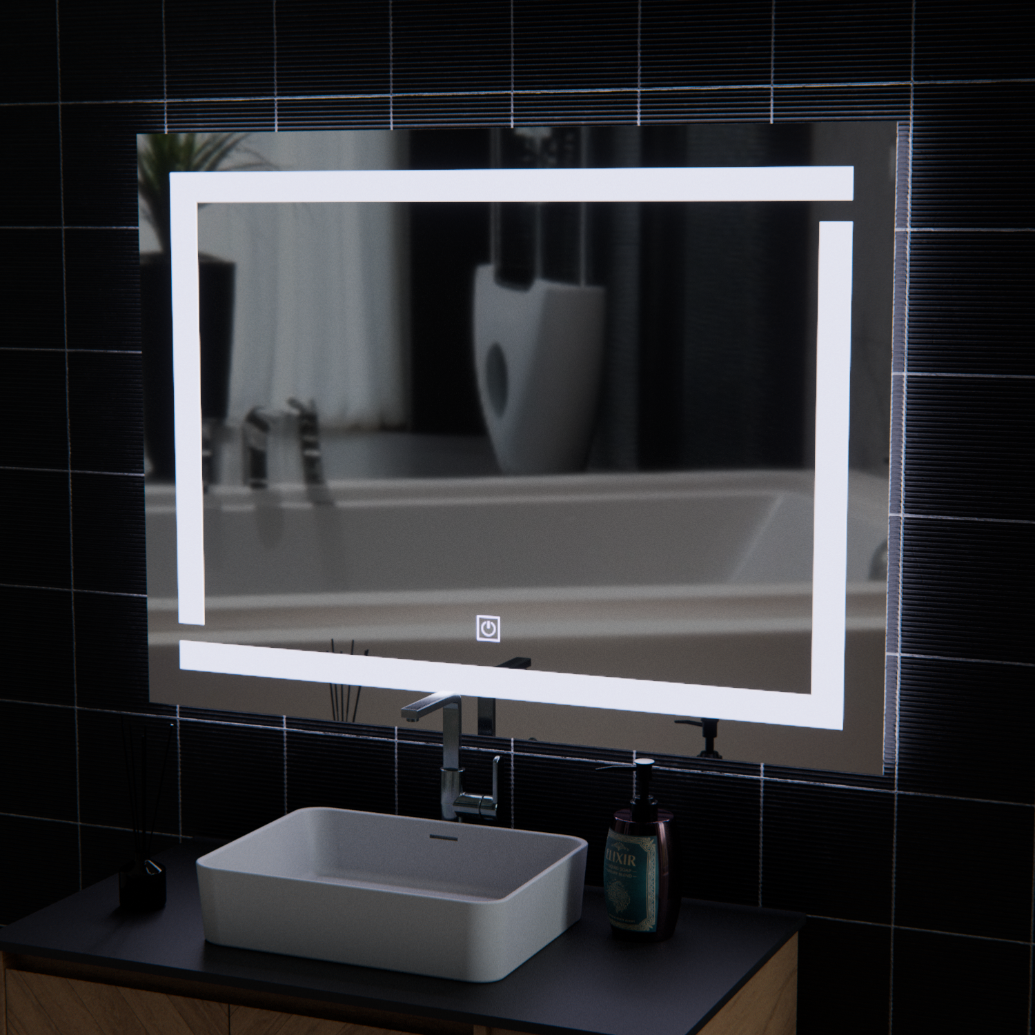 Oglinda LED Giga, 80x60cm, Argintiu, Touch, Lumina 6000K - imagine 4