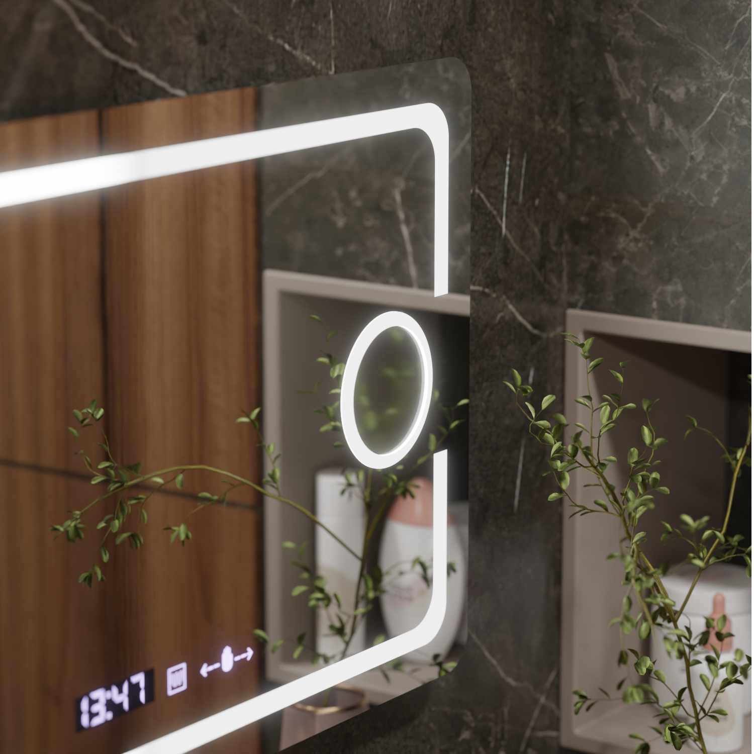 Oglinda LED Rectangulara, 120x80cm, Eclat MotionGlow Marcello, Sistem Dezaburire, Ceas & Termometru, Lupa Cosmetica, Dimabila - imagine 4