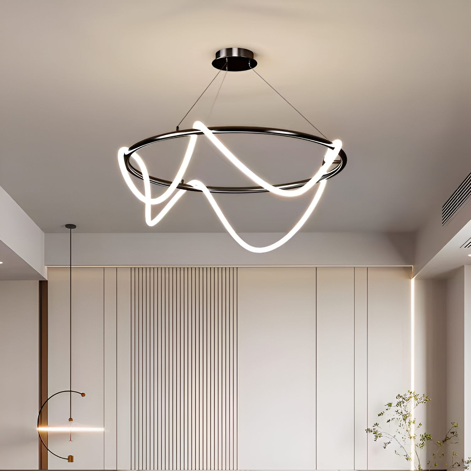 Lustra LED DIVINO Negru 91W cu Tub Silicon Flexibil, Diametru 60cm – Lumina Reglabila 3000K/4000K/6000K - imagine 3