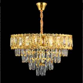 Candelabru Cristal BELVEDERE Eleganza 8xE14, Diametru 50cm, Auriu Lucios, Inaltime Reglabila