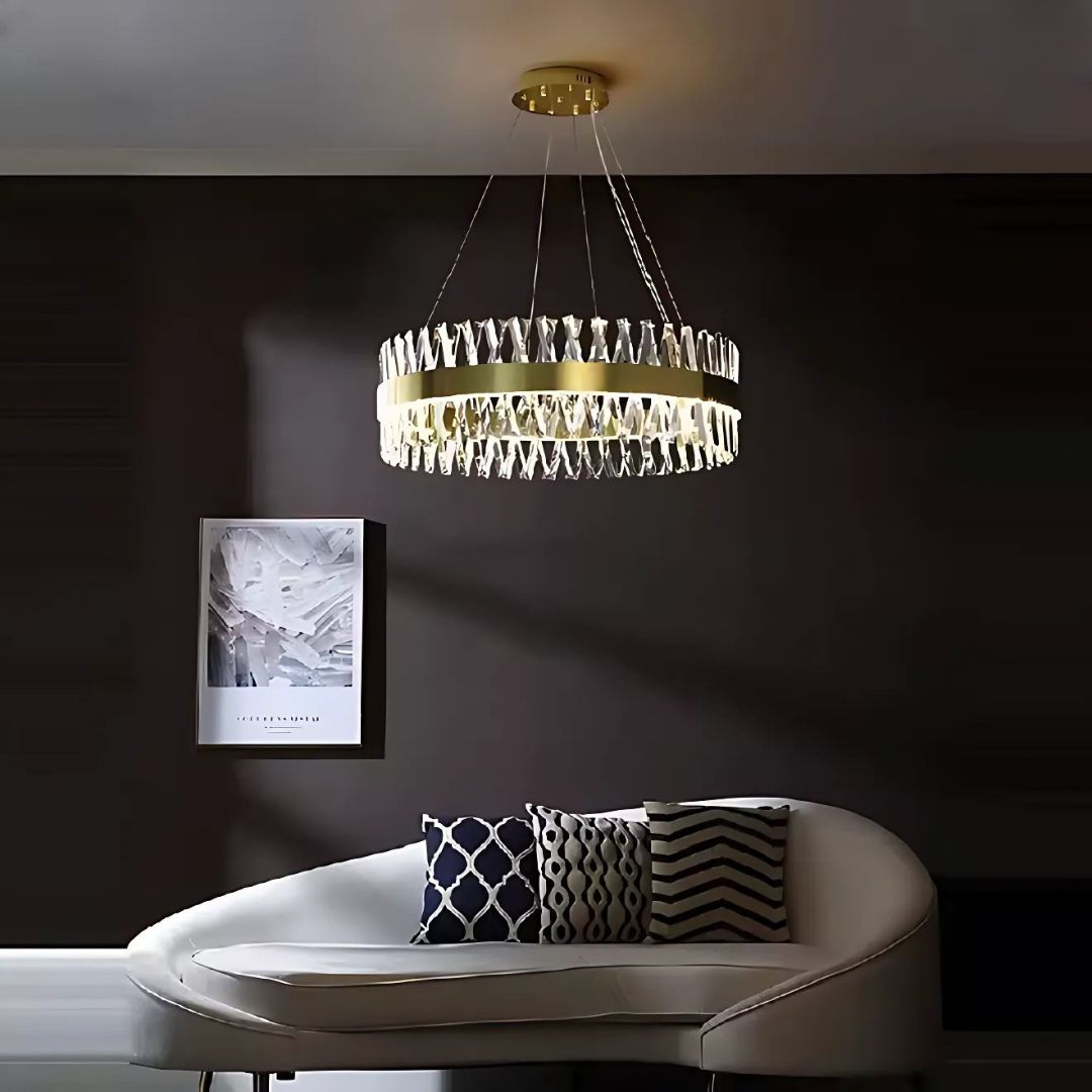 Candelabru LED CASERTA Regalis cu Telecomanda, 95W, Dimabil, Diametru 80cm, Auriu