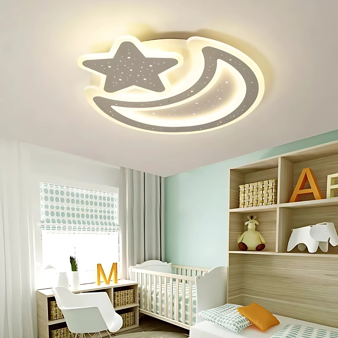 Lustra LED Nova cu Telecomanda, 89W, Dimabil, Forma Luna si Stea, Alb - imagine 3
