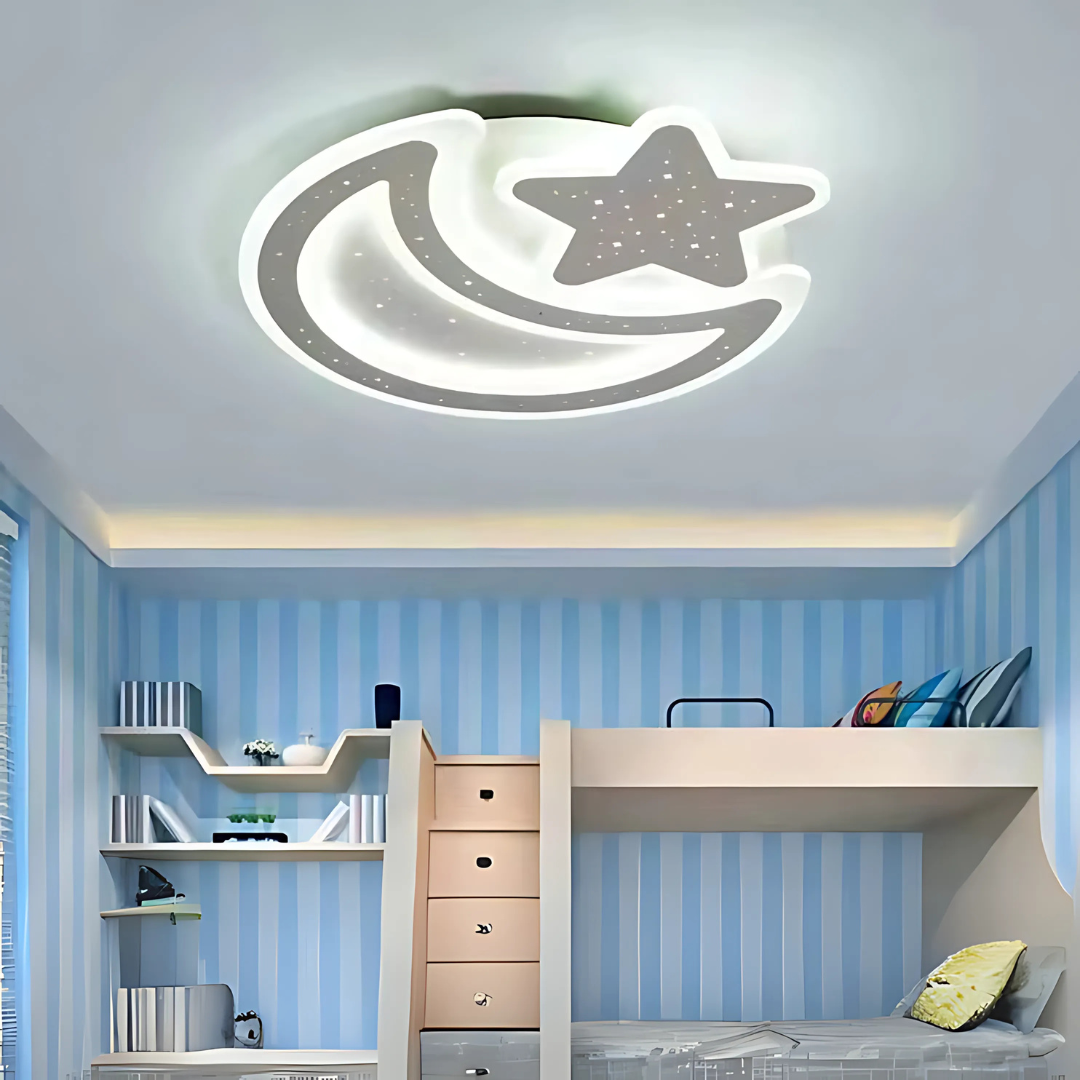 Lustra LED Nova cu Telecomanda, 89W, Dimabil, Forma Luna si Stea, Alb - imagine 4