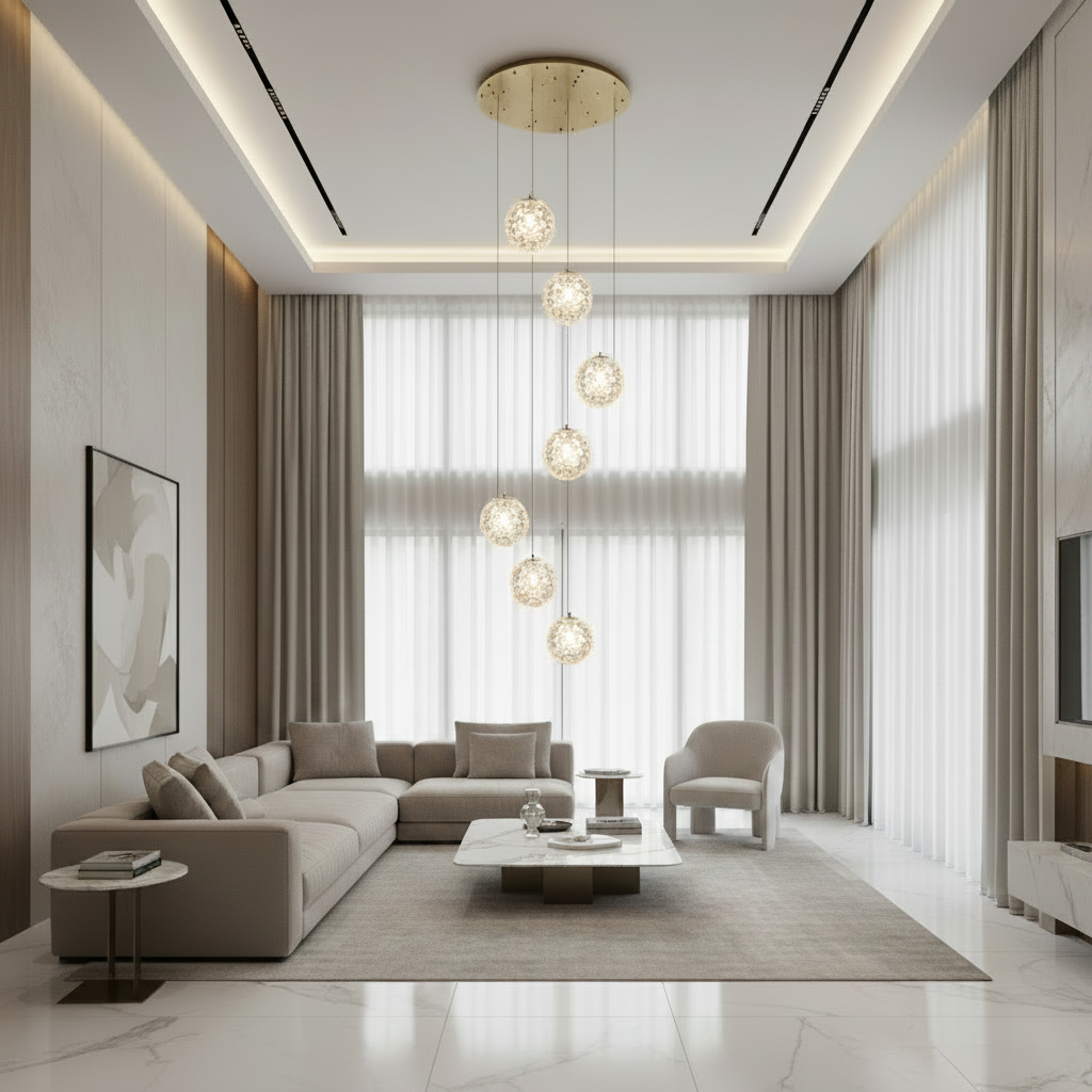 Candelabru Cristal LED MILLE, 7xG9 , Diametru 60cm x Inaltime 340cm, Cristal si Metal, Auriu