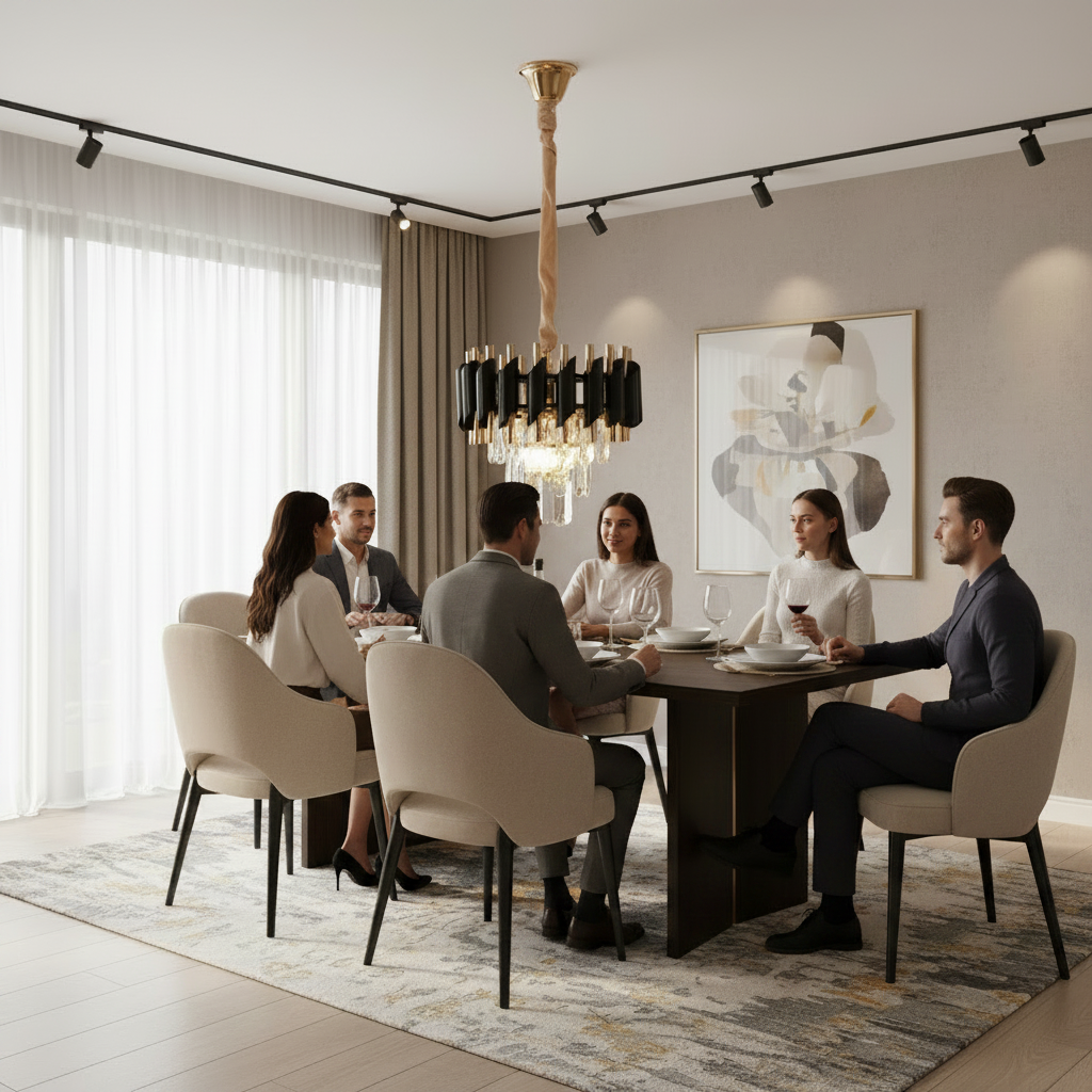 Candelabru Cristal VERSAILLES Nobile, 5xE14, Φ40cm, Auriu Lucios si Negru, Inaltime Reglabila - imagine 2
