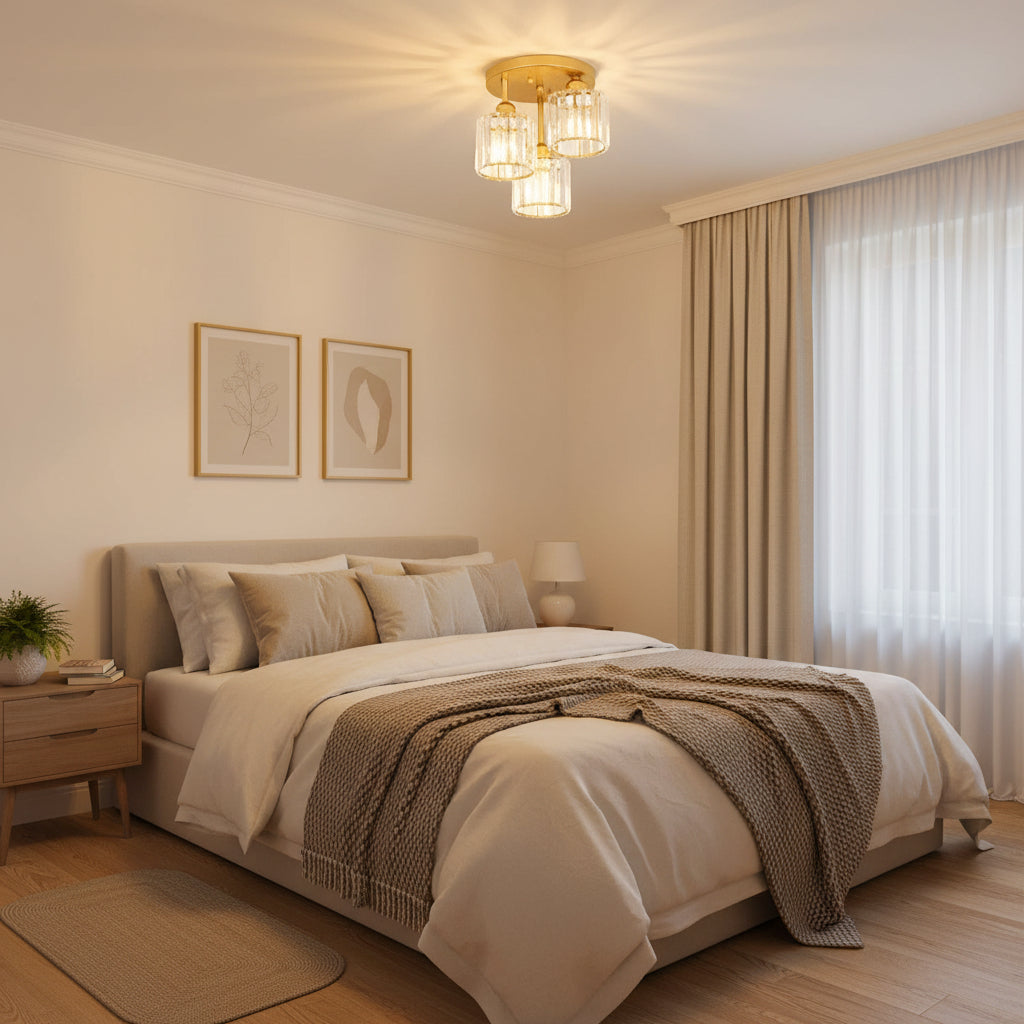 Lustra Clasica SUKAS, 3x E27, Metal si Cristal, Auriu - imagine 3