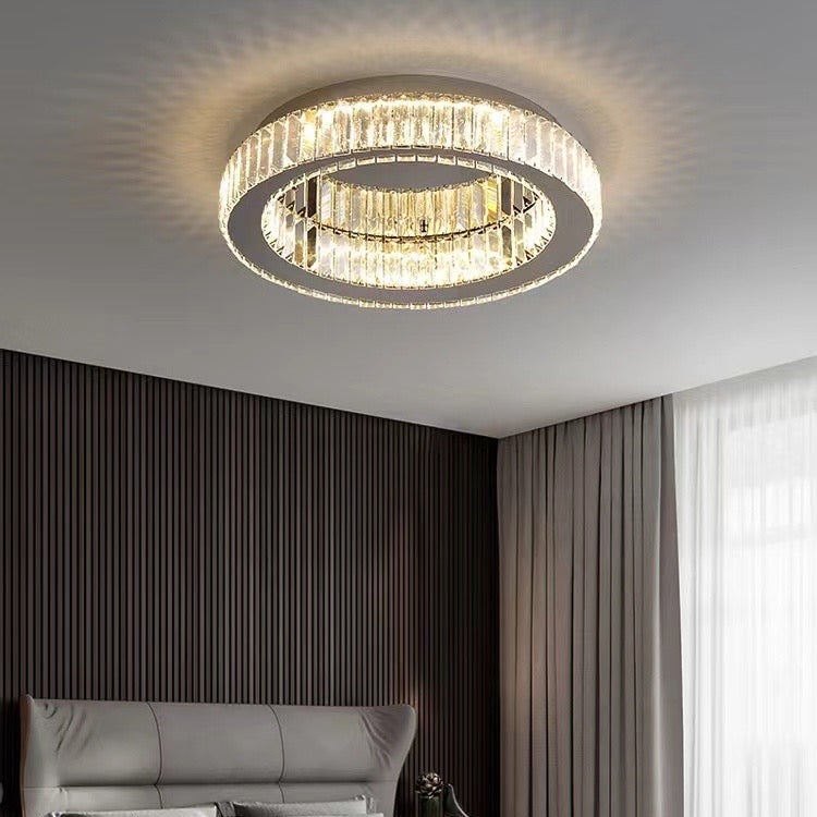 Lustra LED cu telecomanda si cristal VERTUS 18W, 30cm, Cerc, lumina Rece/Calda/Neutra, Dimabila, Crom